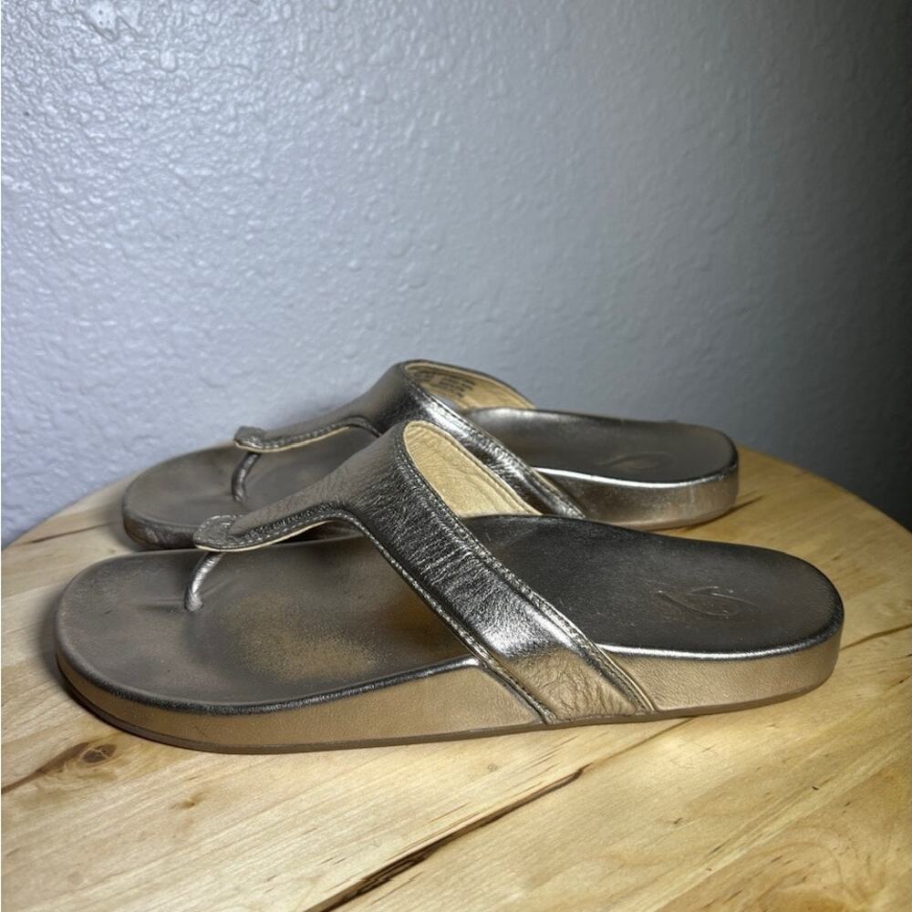 Olukai Golden Leather Thong Women’s Lipi Thongs Sz 8 Summer